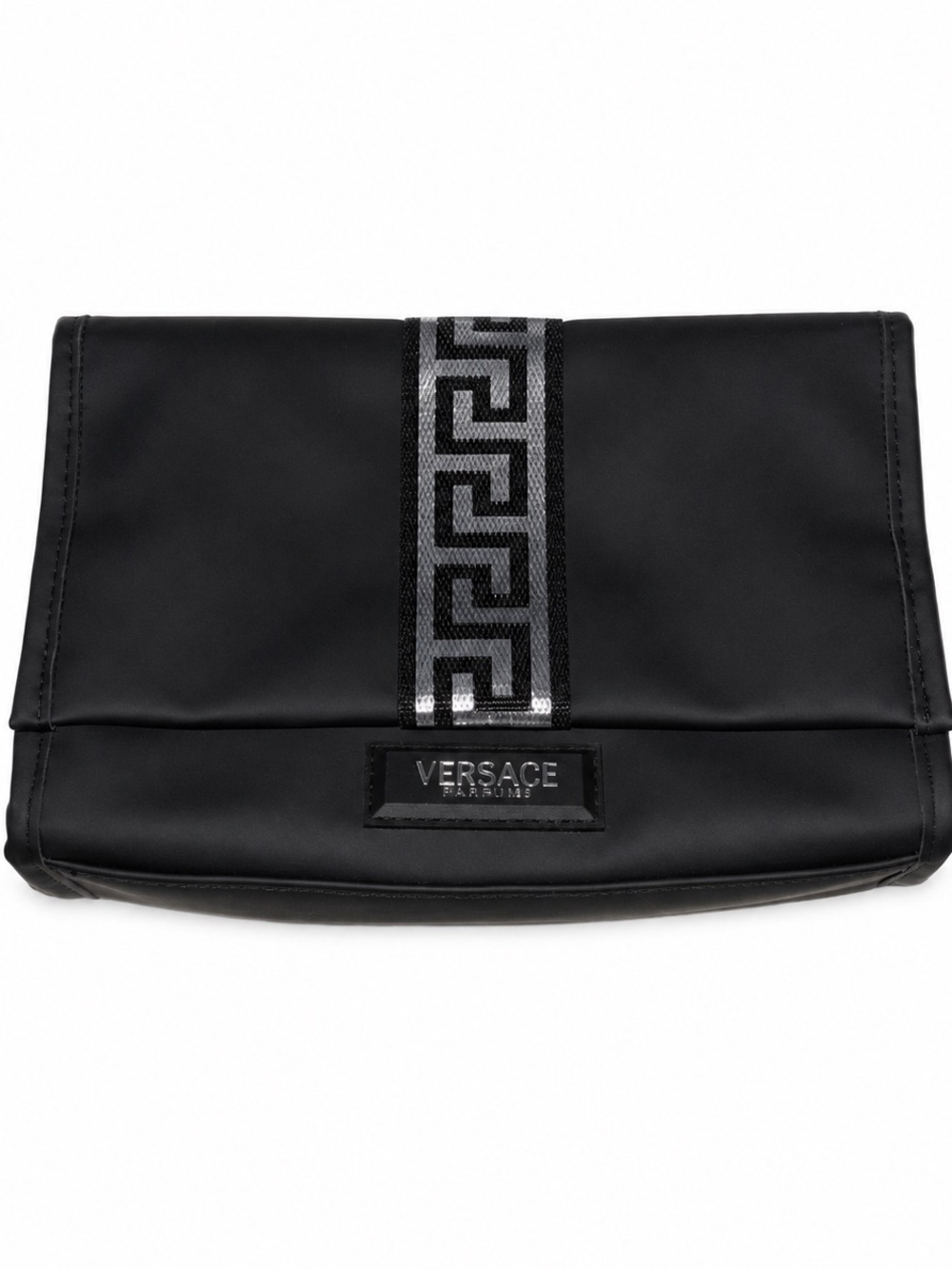Versace Parfums Black Cosmetic Bag Greek Key Travel Makeup Organizer